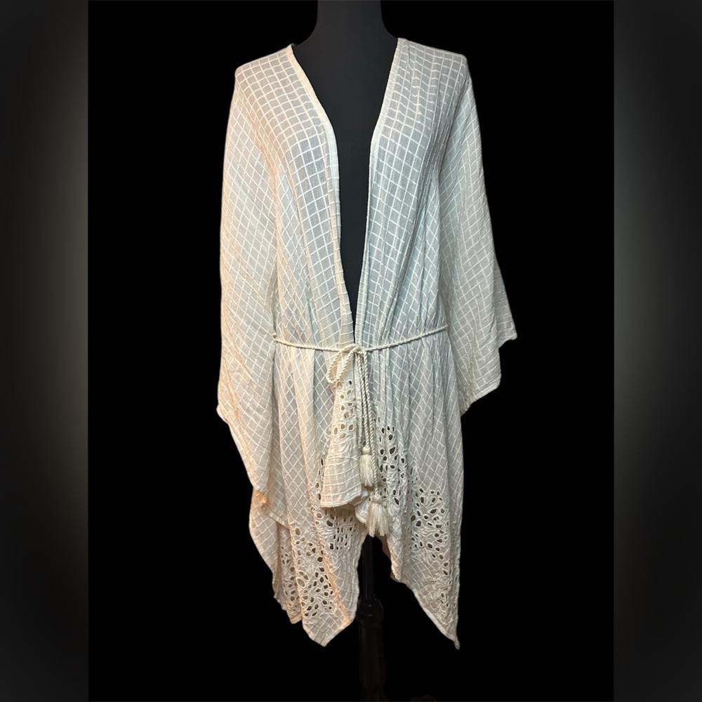 By Anthropologie Tasseled Hi-Low Kimono (Ivory;One Size; Like-New)